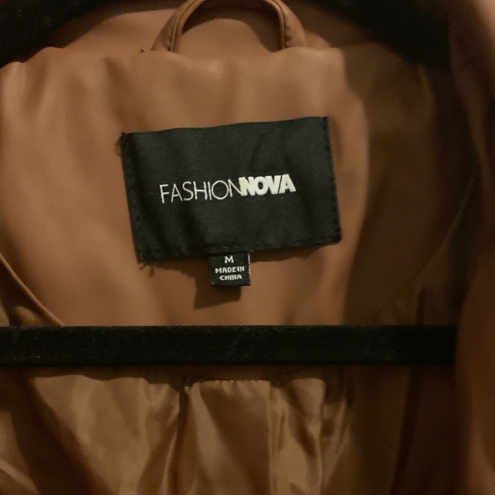Fashion Nova Tan Leather Jacket with Belted Waist - Picture 2 of 4
